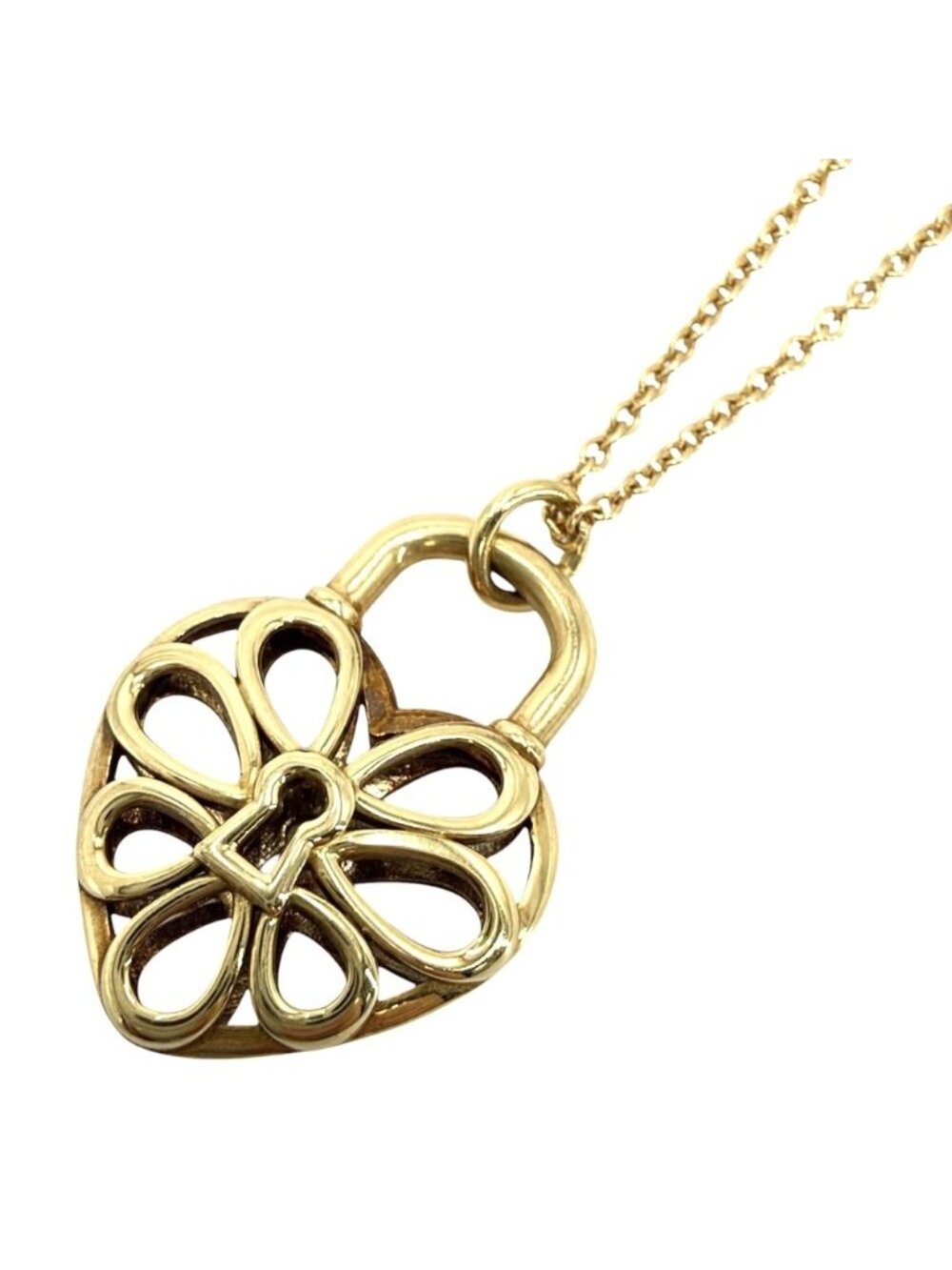 Tiffany & Co Necklace Filigree Heart Pendant 18K Yellow Gold